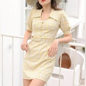 Petite Studio Yellow Plaid Dress